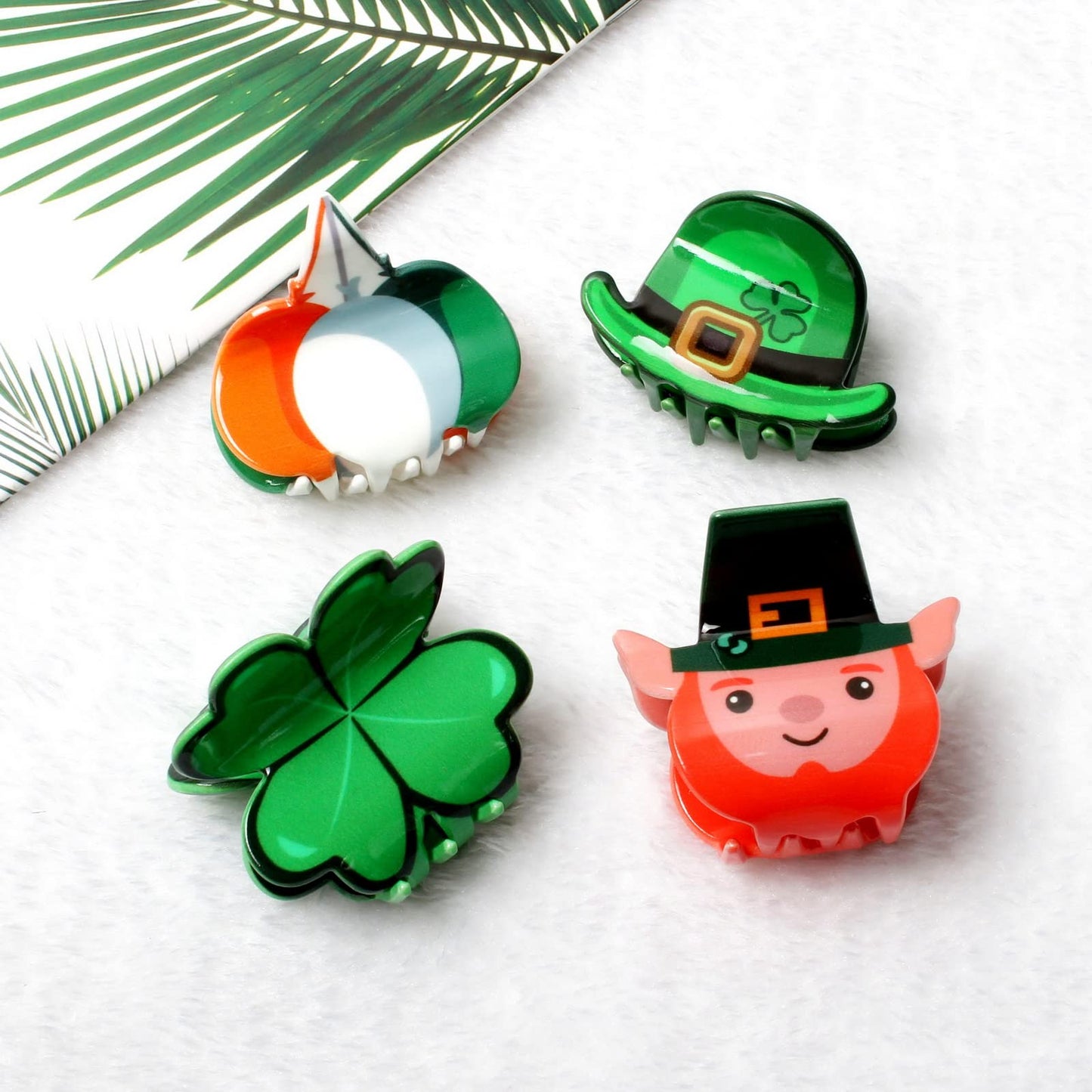 4PK Cute Claw Clips for Girls Green Hair Claw Small Hair Clip Shamrock Hair Claws Cute St Patrick’s Hair Accessories for Women (color C)