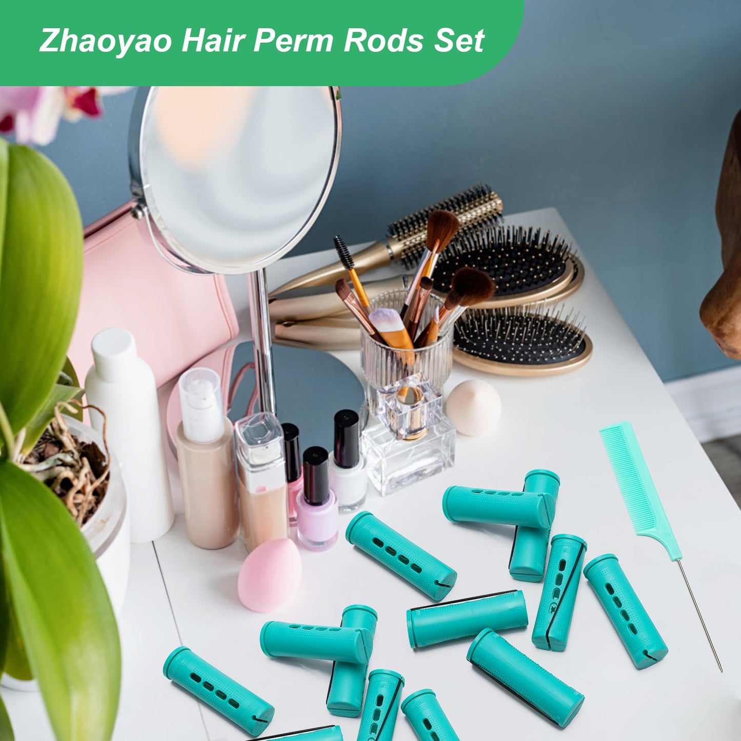 50 Pcs 1 Inch Perm Rod Set, Zhaoyao Perm Rods for Nature Hair, Cold Wave Rods for Short Hair, Hair Curling Rollers Heatless Perming Rods Hair Curlers Rollers with Pintail Comb