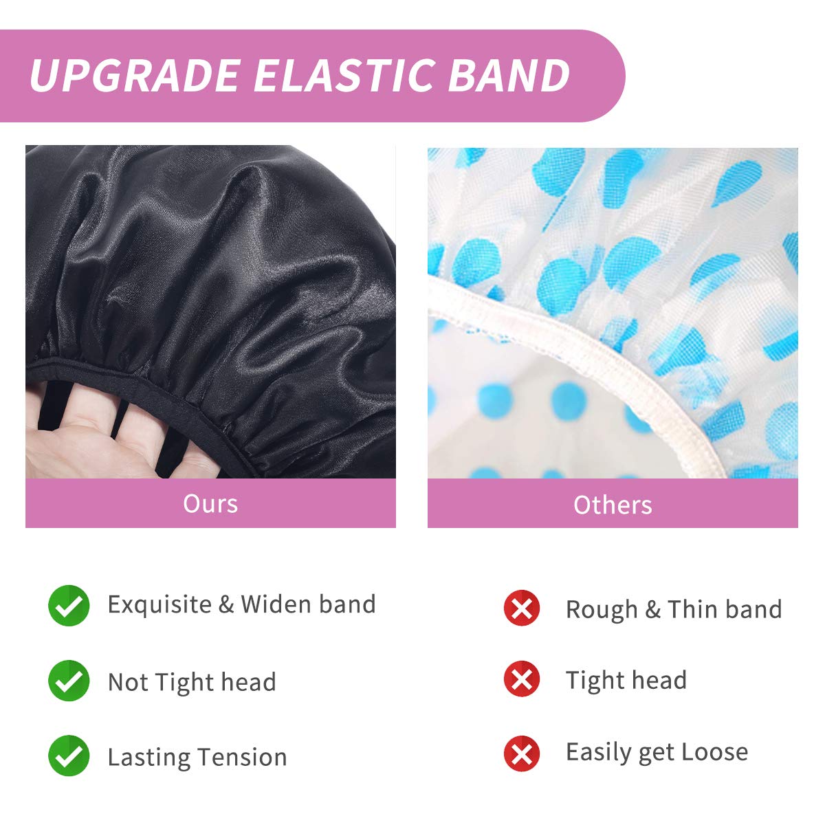 Aquior Shower Caps, Extra Large for Women Long Hair, Double Layer Waterproof Reusable Hair Cap 4 Pieces