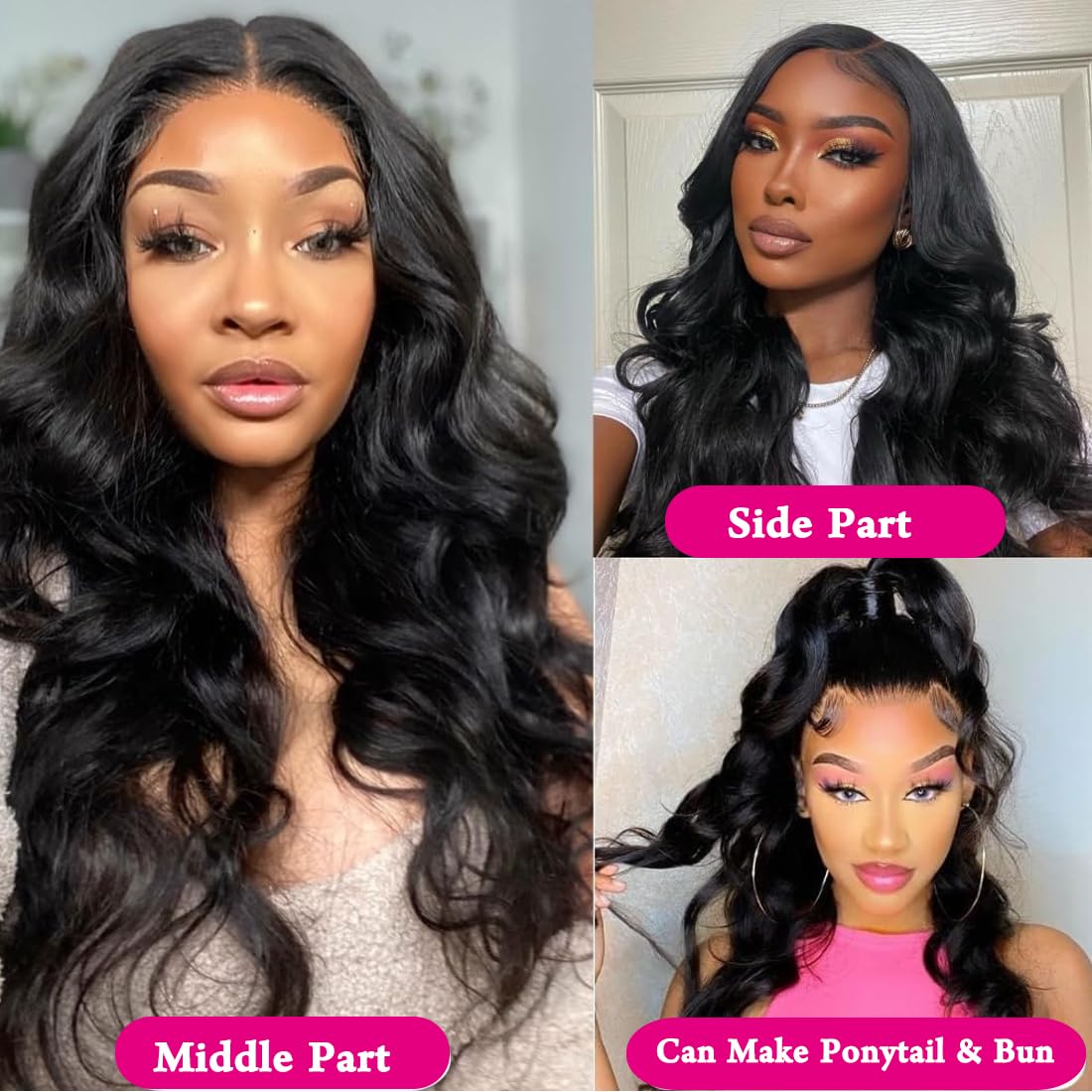 B-fashion Wear and Go Glueless Wig 24 Inch Body Wave 4x4 Lace Closure Wigs Pre Cut Lace Front Wigs Human Hair Pre Plucked Human Hair Wigs for Women Beginners (Natural Black)