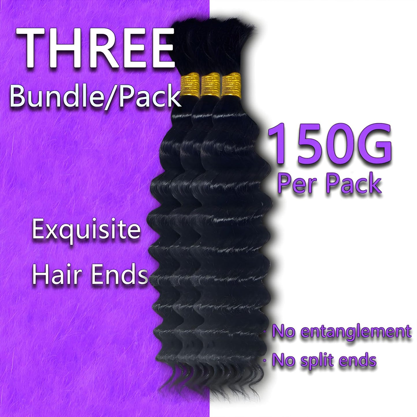 ZFY Human Braiding Hair 150g 20 Inch Deep Wave Bulk Human Hair for Braiding Boho Braids 100% Unprocessed Brazilian Virgin Human Hair Extensions No Weft 3 Bundle/Pack Natural Color