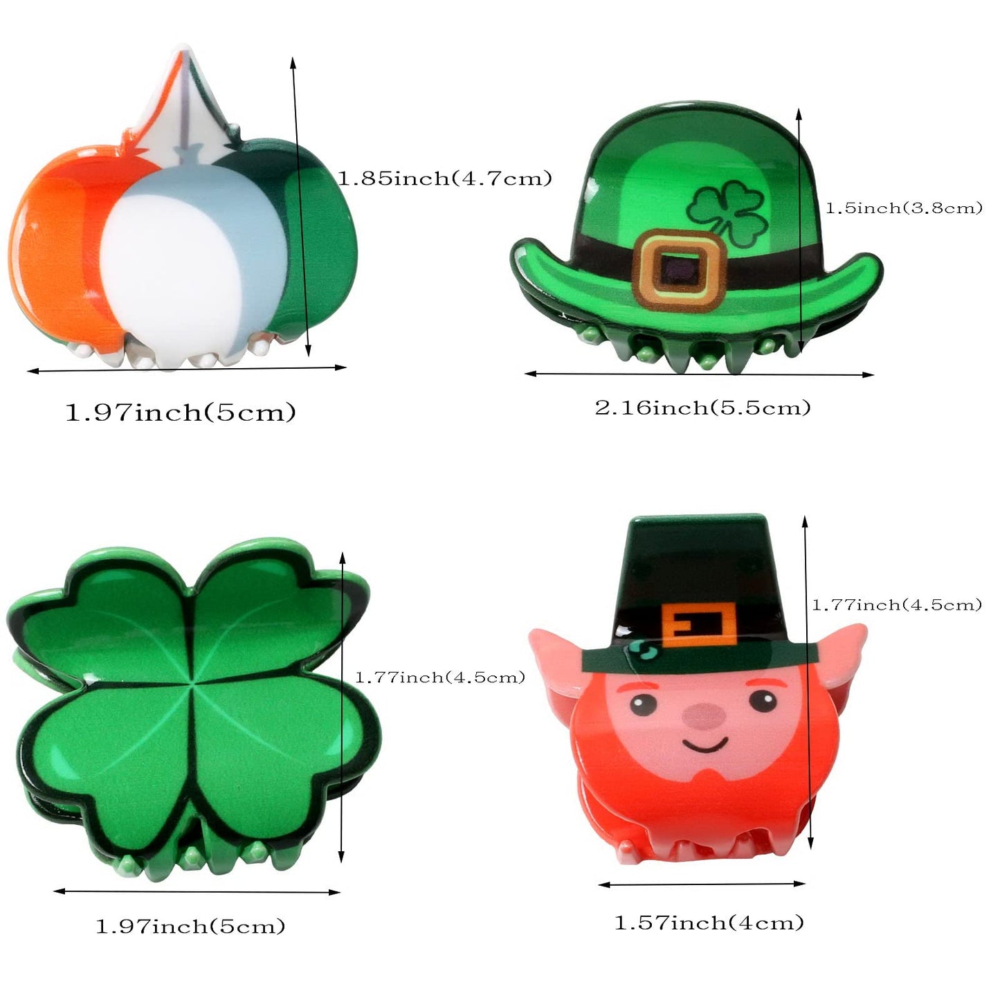 4PK Cute Claw Clips for Girls Green Hair Claw Small Hair Clip Shamrock Hair Claws Cute St Patrick’s Hair Accessories for Women (color C)
