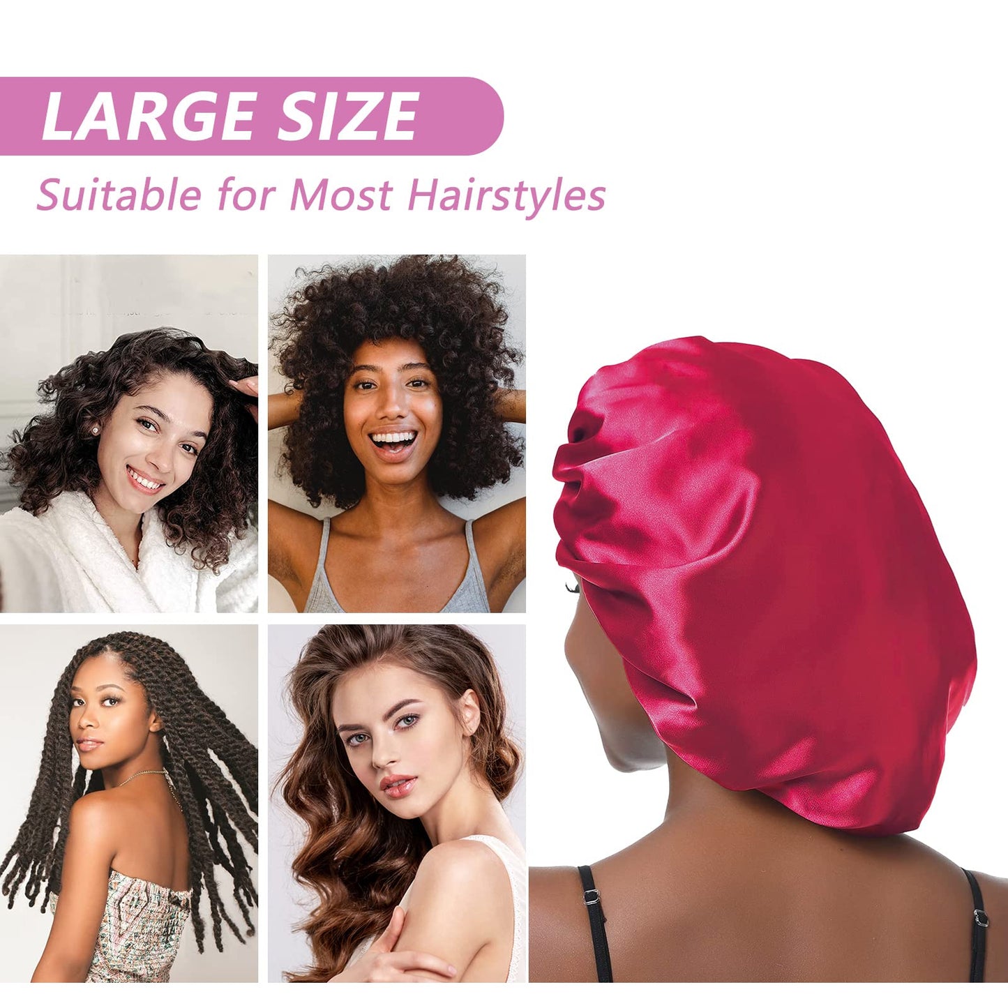 Aquior Shower Caps, Extra Large for Women Long Hair, Double Layer Waterproof Reusable Hair Cap 4 Pieces