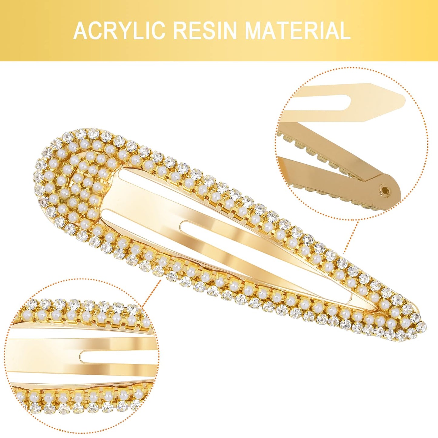 4Pcs Rhinestone Snap Hair Clips, Water Drop Crystal Snap Hair Barrettes, Glitter Shining Metal Snap Hair Clips, Glittering Hairpins Headwear Hair Accessories for Girls Women