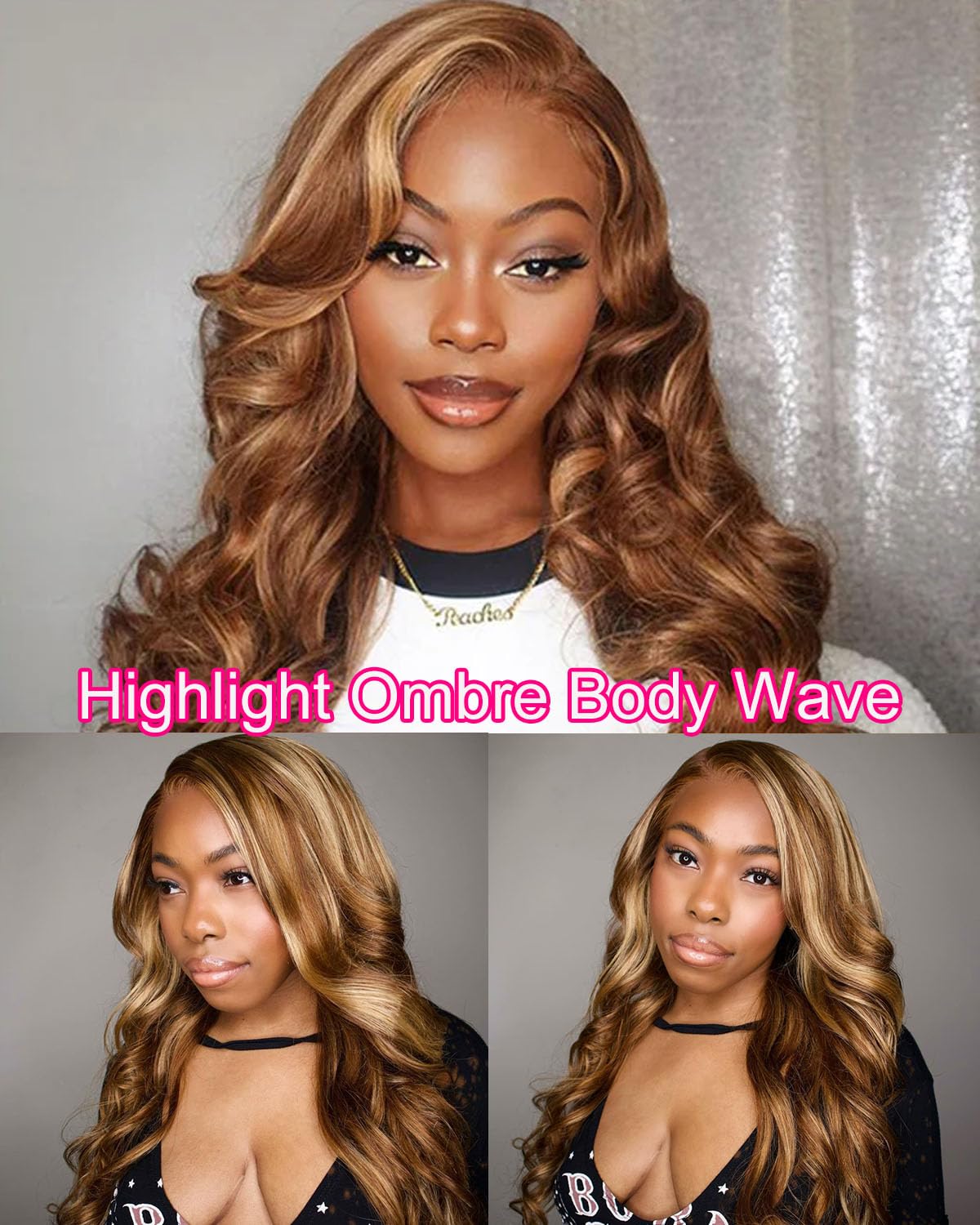 Vshow Highlight Ombre Lace Front Wig Human Hair Honey Blonde HD Lace Frontal Wigs Human Hair 180 Density 13x6 Body Wave Lace Front Wigs Human Hair Pre Plucked for Women 22Inch