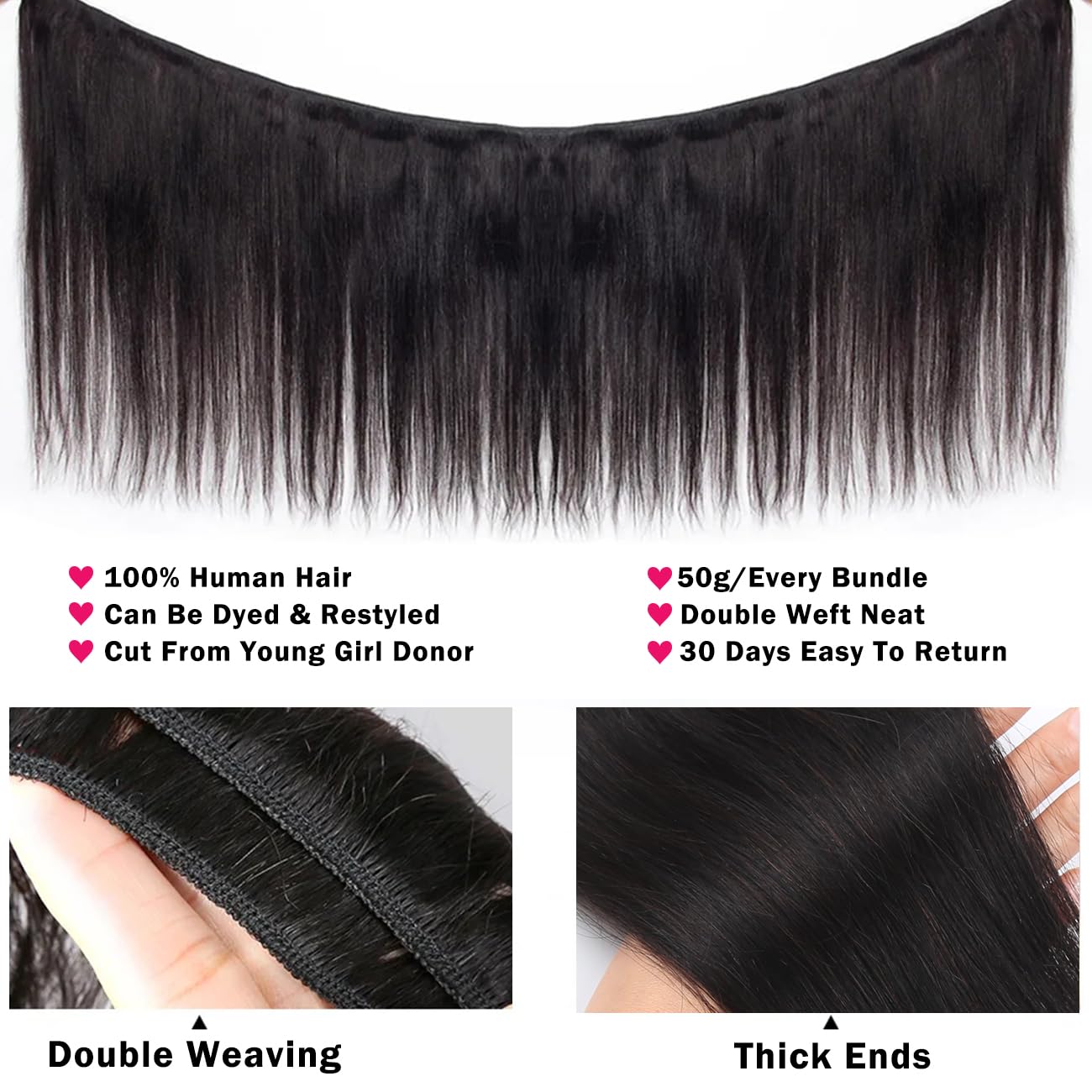Afrodiva Straight 3 Bundles Human Hair 20 22 24 Inch 100% Unpro cessed Brazilian Virgin Human Hair Bundles Double Weft Weave Bundles Straight Hair 70g/Bundle Hair Natural Color