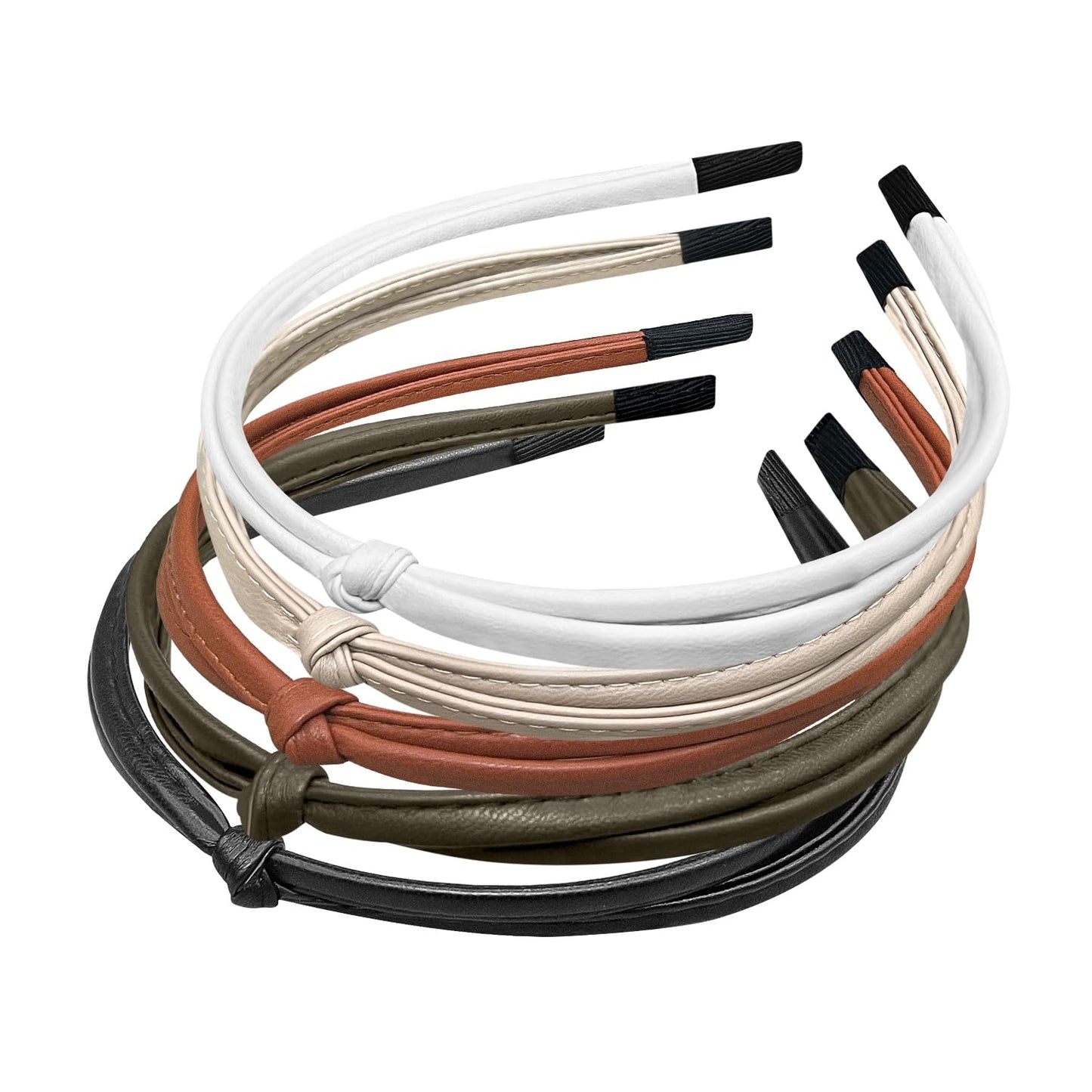 Bmobuo Headbands 5Pcs Thin Leather Hair Bands for Women Knotted Headband for Women's Hair Cute Fashion Accessories, Black Brown White Khaki Orange Dark Brown