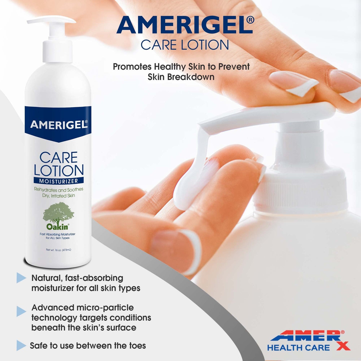 AMERIGEL Care Lotion Bundle - Hypoallergenic Moisturizer (6 oz.) Rehydrates & Soothes Dry Skin - Care Lotion for Diabetic Skin Care (16 oz.) Soothes Irritated Skin
