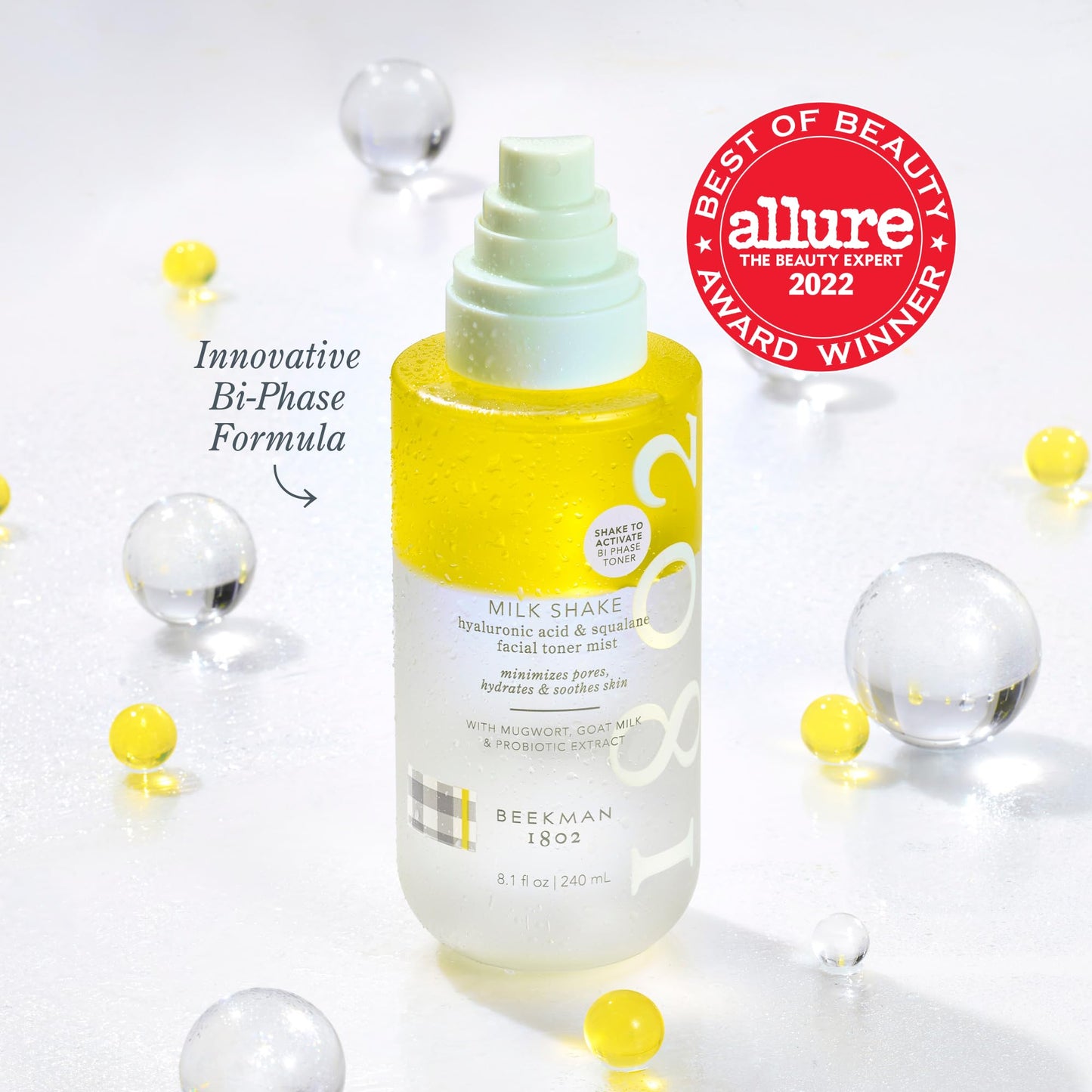 Beekman 1802 Milk Shake Hydrating Face Mist - Hyaluronic Acid & Squalane Facial Mist Minimizes Pores & Gently Moisturizes - Makeup Setting Spray - Fragrance-Free