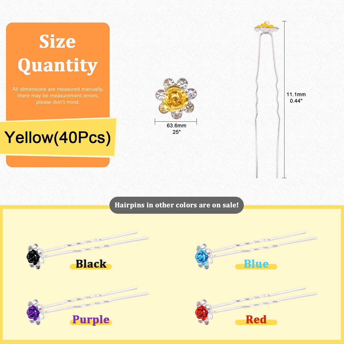 Rustark 40 Pcs Gold Crystal Hair Pins Rose Flower Rhinestone Hair Clips U Shaped Hair Pins Bobby Pins Bun Hairpins for Wedding Bridal Women Hair Jewelry Accessories with Storage Case