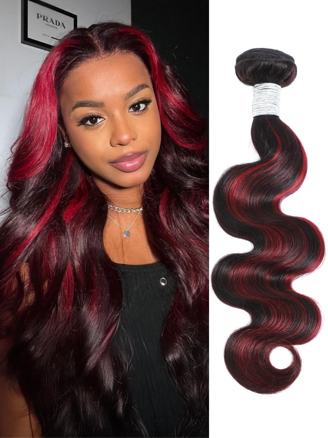 AUROO 99J Burgundy Highlight Body Wave Bundles 24 inch,10A 100% Virgin Burgundy and Black Brazilian Quick Wavy Weave Human Hair Single Bundles Thick Track Ombre Red 99J Colored Human Hair Bundles Remy