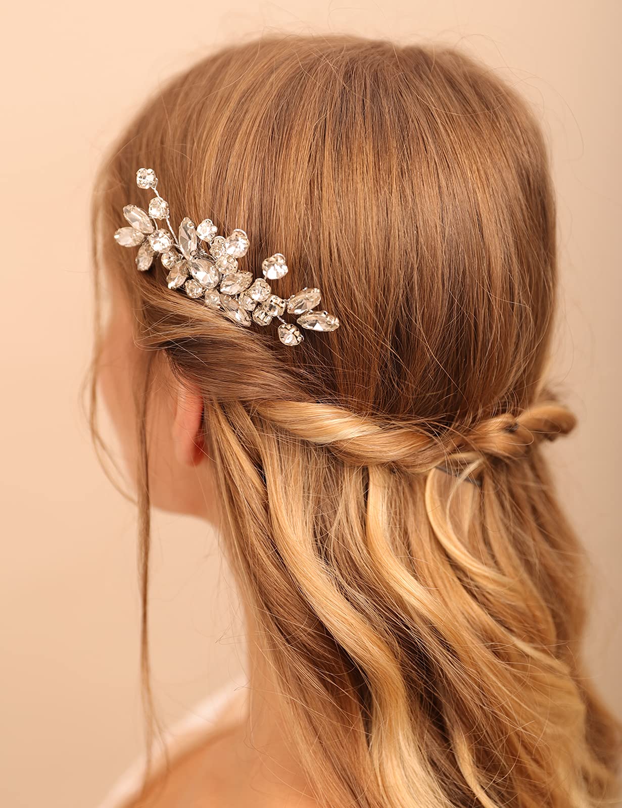 BERYUAN Clear Crystal Teardrop Hair Comb for Women Rhinestone Wedding Hair Accessory for Bride Bridesmaid Prom Hair Pieces (Rose Gold)