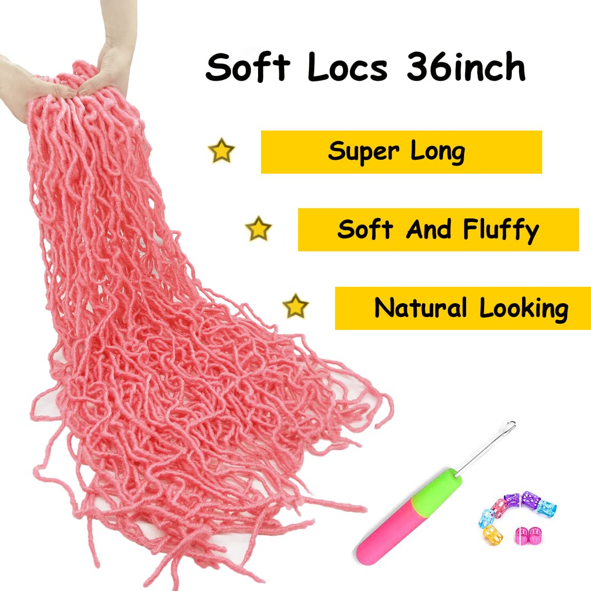 Pink Soft Locs 36 Inch 7 Packs Faux Locs Crochet Hair Whole Strand Pre-looped Long Locs Synthetic Crochet Braids Hair Extensions For Black Women (36inch, 7packs, pink)