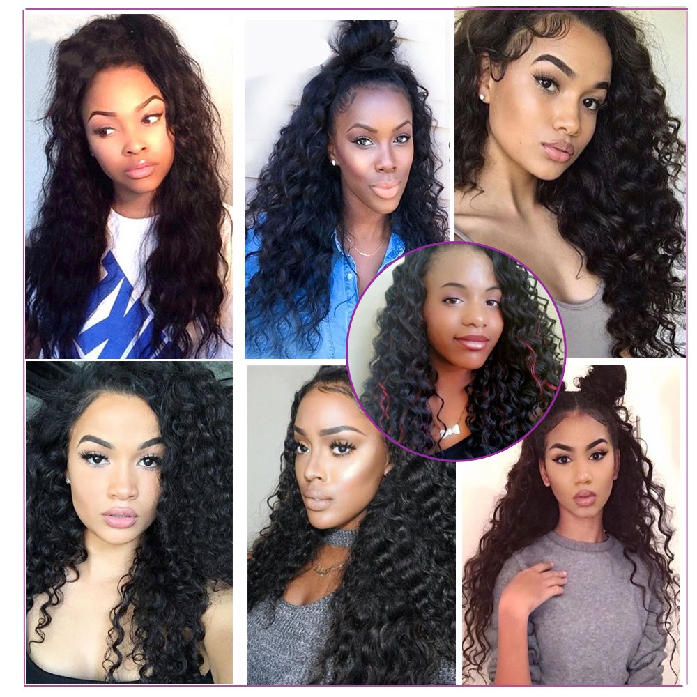 Beauhair Brazilian Hair Deep Wave 3 Bundles with Lace Closure Free Part Virgin Hair Unprocessed Natural Color Deep Wave Bundles with Closure (16 18 20+14, Natural Color)