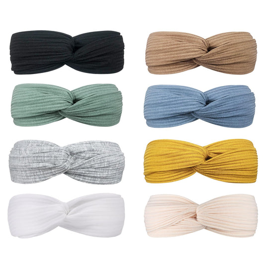 AQOKKA 8 Pack Elastic Knotted Headbands for Women Cloth Head Hair Bands for Women's Hair Boho Wrap Hair Accessories for Women
