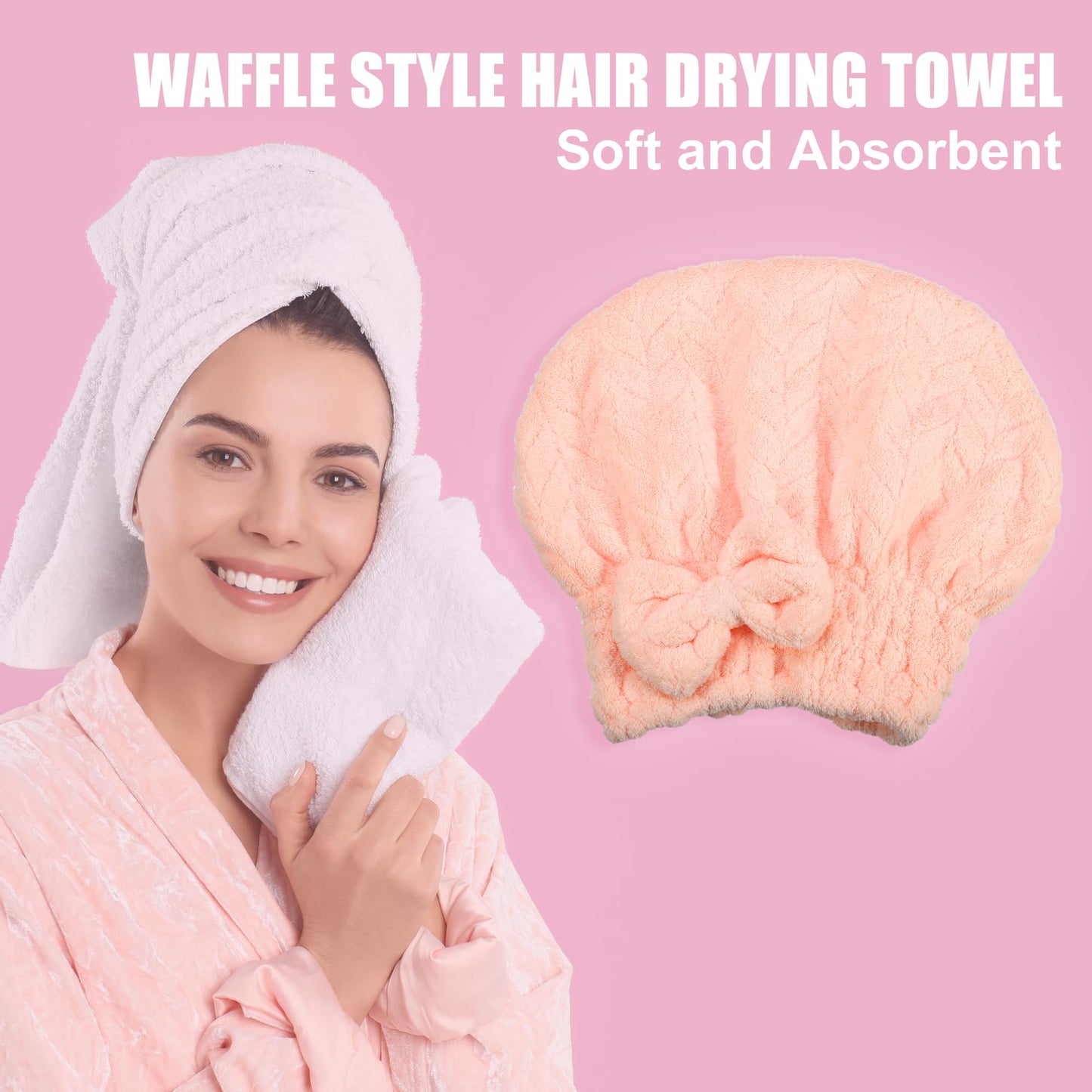 VOCOSTE Diamond Shape Hair Drying Towel Dry Cap, Quick Drying, Lightweight Strong Absorbent, for After Bath Drying Hair, Pink
