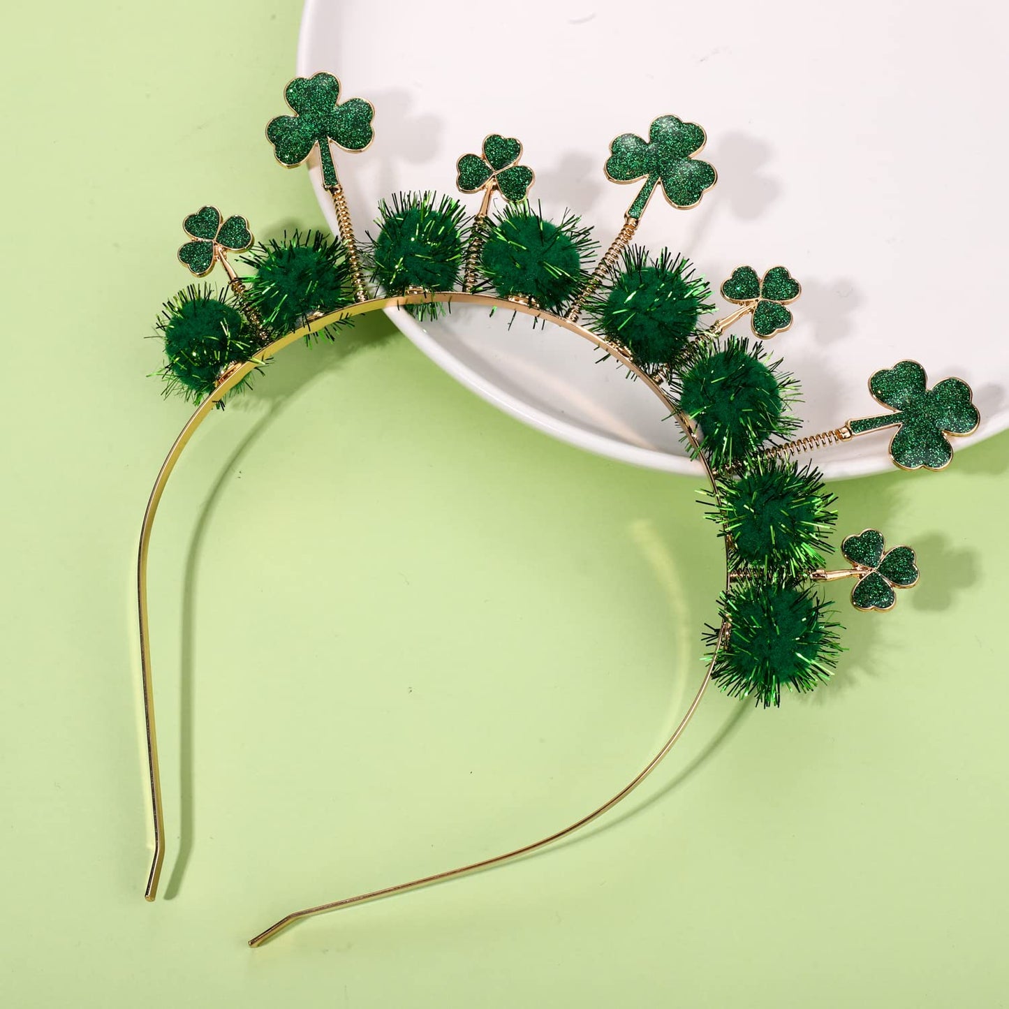 CEALXHENY St. Patrick's Day Headbands, Glitter Rhinestone Shamrock Headbands Lucky Irish Hairbands St Patrick's Day Accessories Party Favors Gifts (Style A)