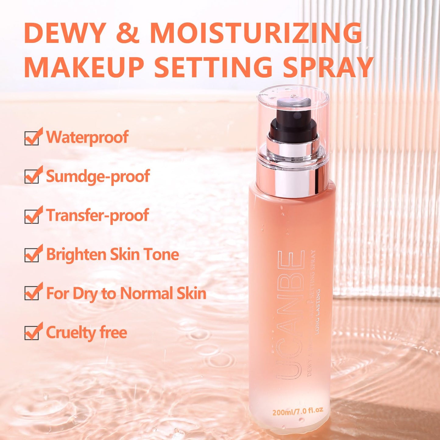 UCANBEMAKEUP Dewy Makeup Setting Spray Kit-7 Fl oz Hydrating Illuminating Finishing Spray Lightweight Face Mist All Day Long Make up Fixer +2PCS Sponge Puff, Hydrate Skin for a Bright Look