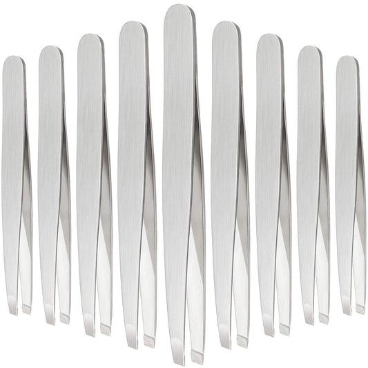 12 Pieces Eyebrow Tweezers Stainless Steel Slant Tip Tweezers Facial Hair Eyebrow Precision Tweezers for Men and Women(Silver)