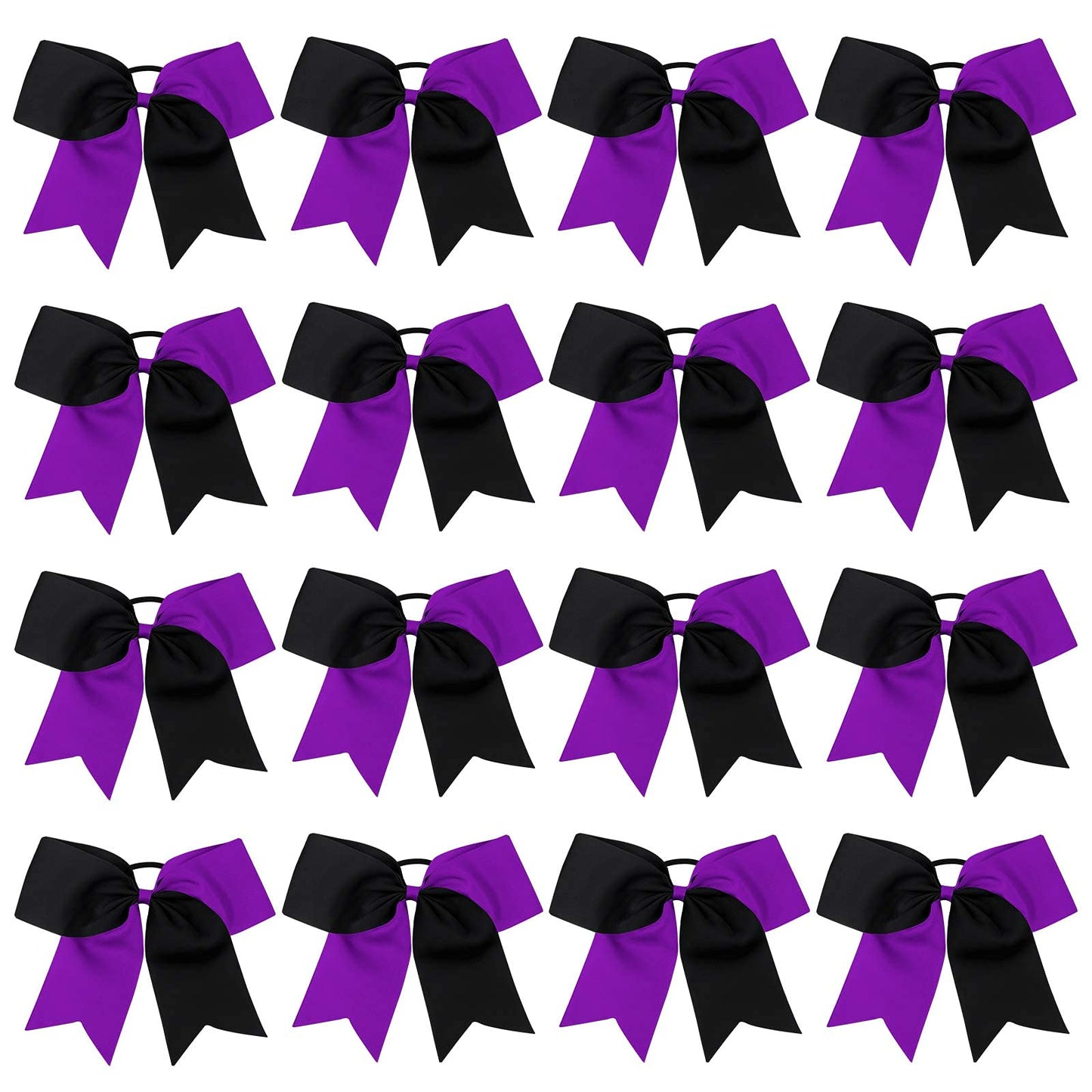 16PCS 8" Large Cheer Hair Bows Ponytail Holder Elastic Band Handmade for Cheerleading Teen Girls College Sports (Black/Purple, 16 Count (Pack of 1))