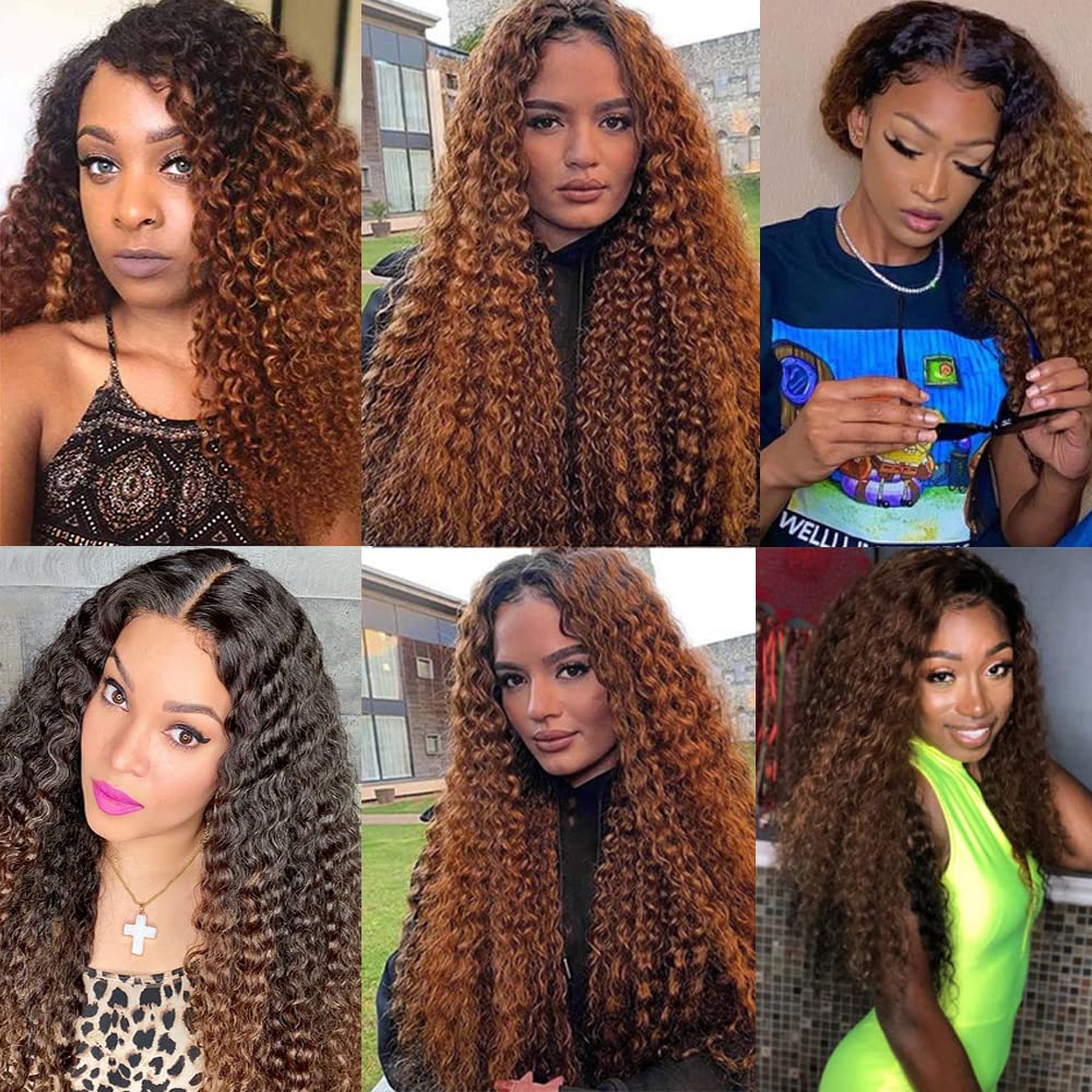 1b/30 Human Hair Bundles Ombre Water Wave Human Hair Bundles 24 Inch Color #30 Water Wave 1 Bundle Brazilian Remy Hair Extensions Light Brown Bundle Human Hair Weave