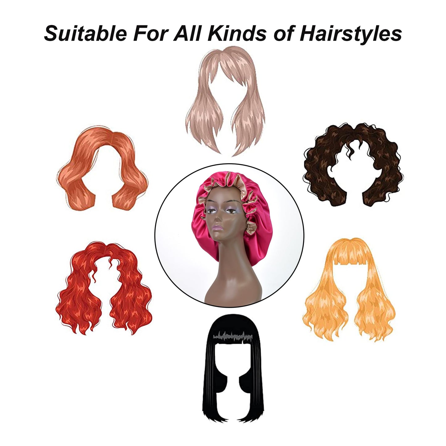 Beutyme Silk Bonnet for Sleeping Satin Bonnets Double Layer Reversible Hair Cap Bonnet for Women Long Curly Braid Hair (Hot Pink)