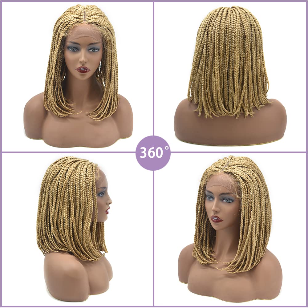 Swiss Lace Front Twist Box Braids Wigs with Baby Hair for Black Women Natural Looking Premium Quality Synthetic Shoulder Length Lightweight Hand Braided Cornrow Glueless Wigs (#27/613M Blonde)