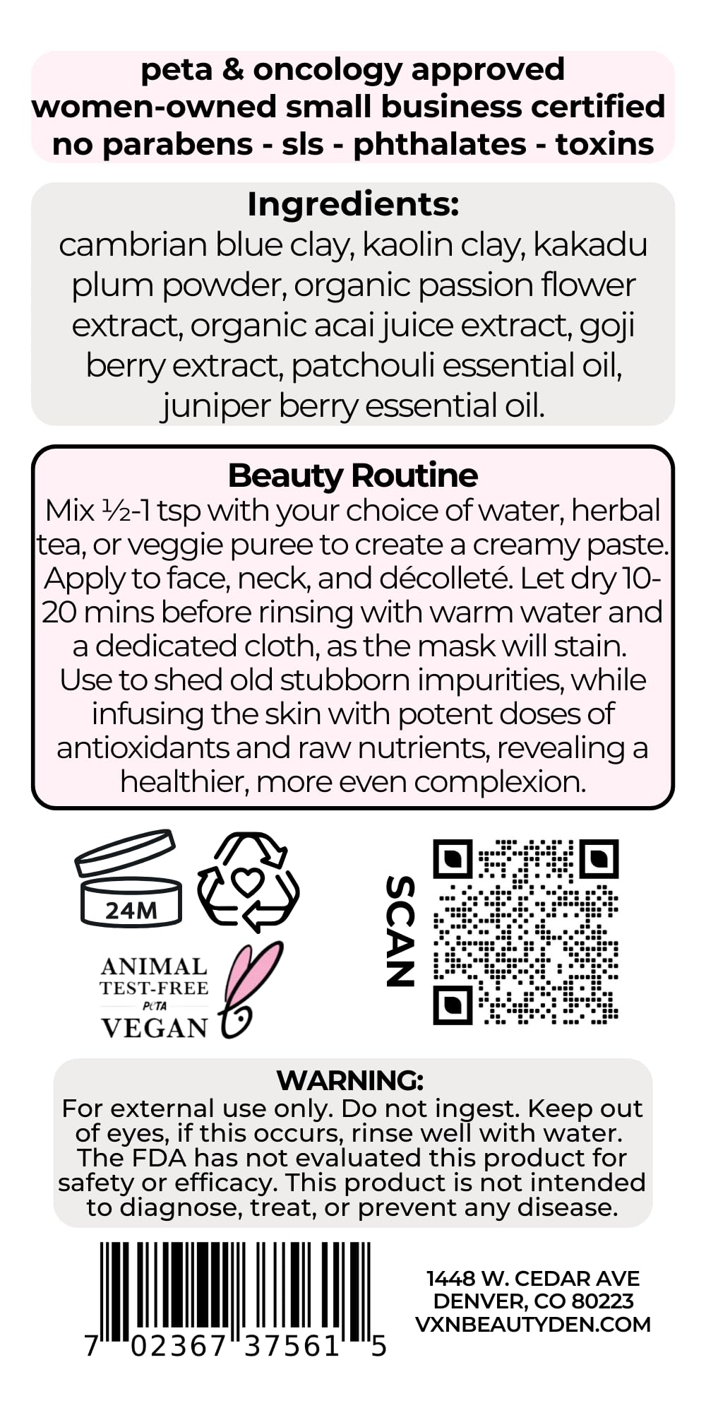 VXN LUX Kali Blue Powder Mud Mask - Vitamin-Rich Spirulina Mask - Cambrian Blue Clay, Kaolin Clay & Blue Tansy Oil - Pore Cleansing Mask & Acne Face Mask - 45g