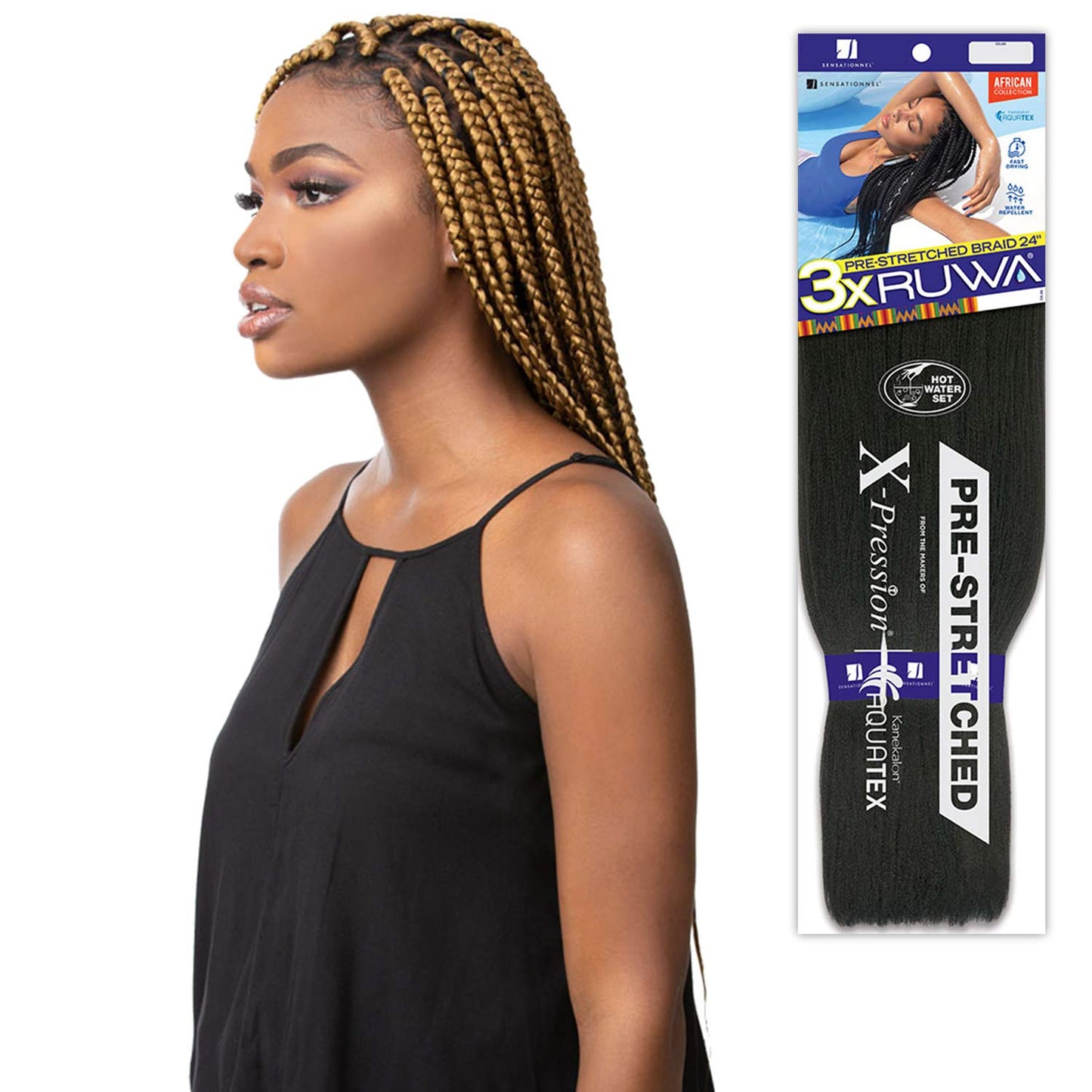 Xpression Sensationnel Synthetic Hair Braids 3X Ruwa Pre-Stretched Braid 24" (3 Packs, NPURPLE)