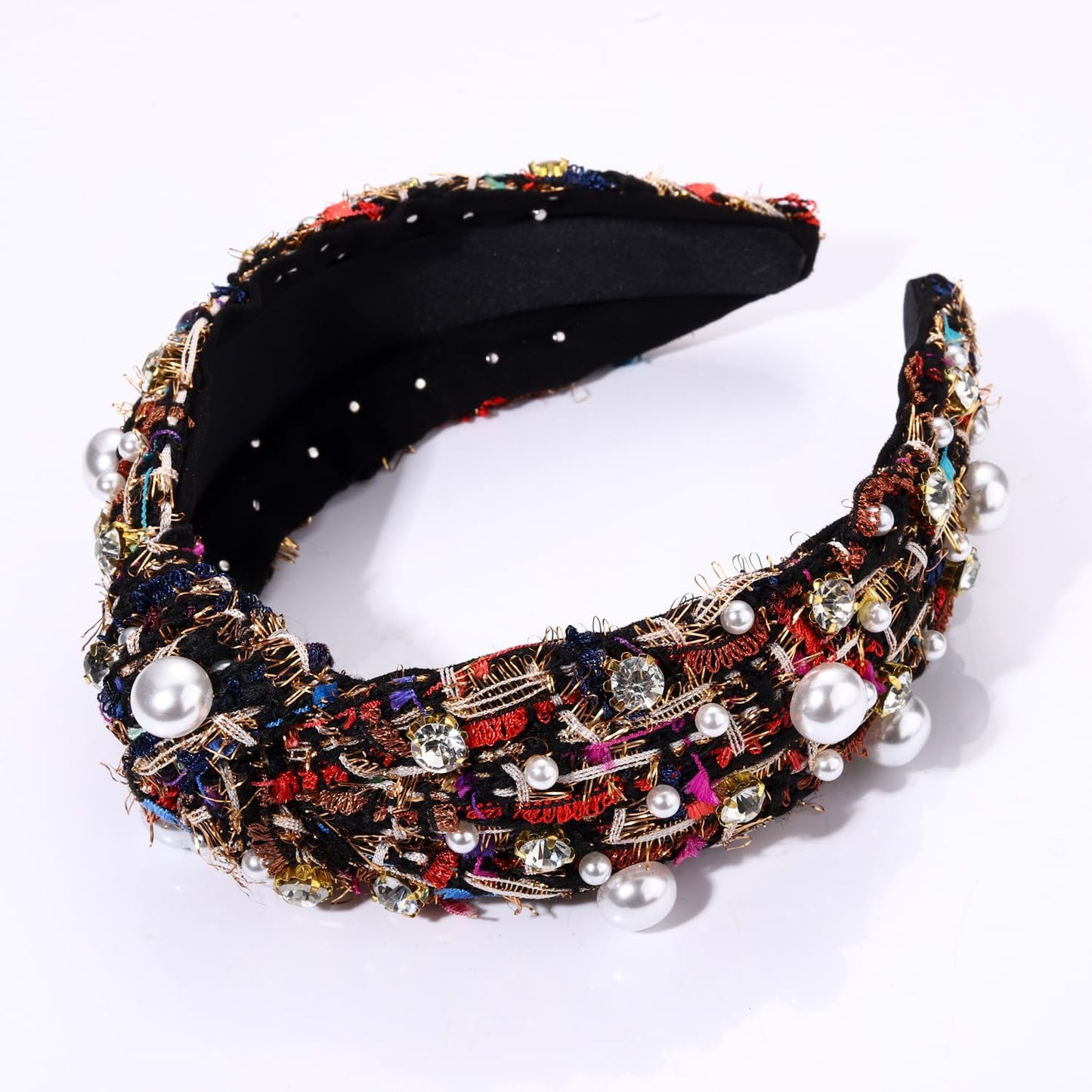 NVENF Christmas Headbands for Women Pearl Crystal Knotted Headband Rhinestone Embellished Jeweled Headbands Womens Christmas Holiday Hair Accessories Festive Party Favors (Multicolor)