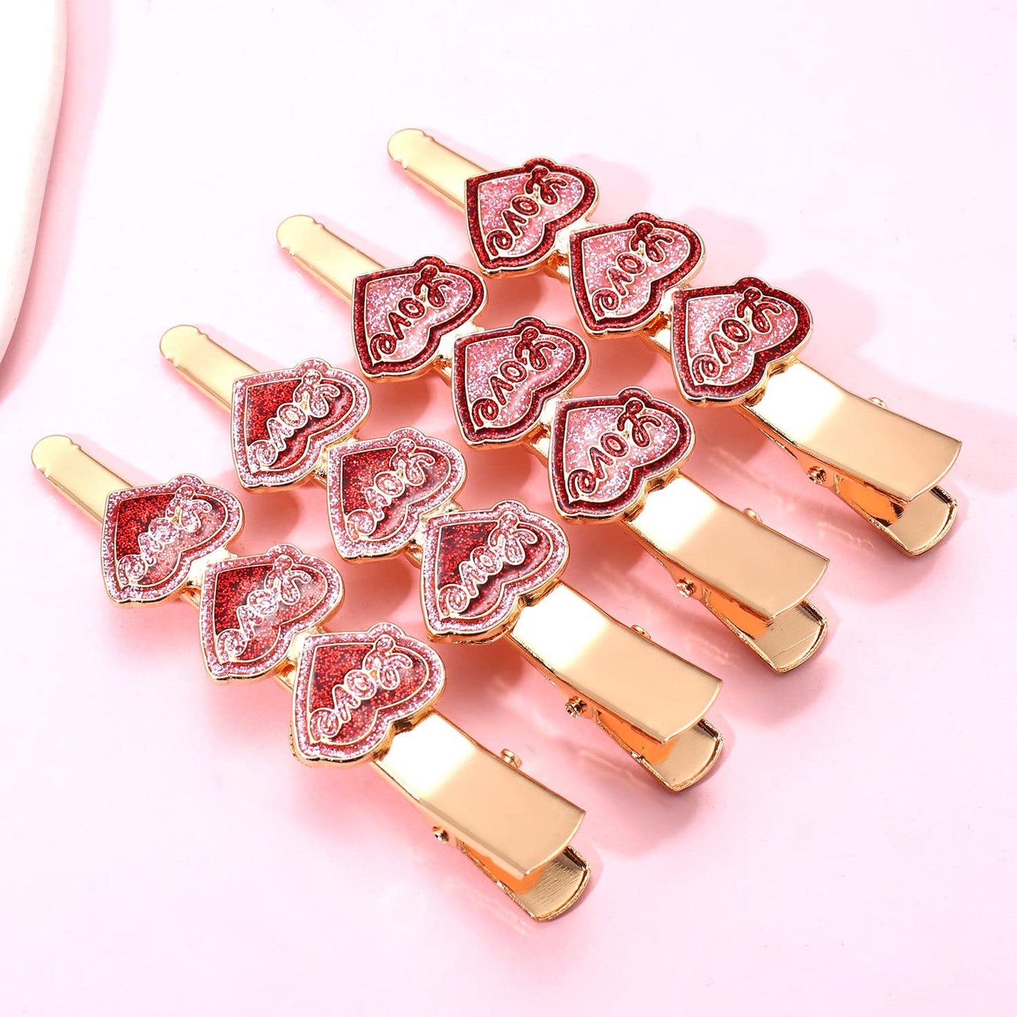 PHALIN 4PCS Valentine’s Day Hair Clips Rhinestone Heart Hairpins for Women Sweet Love Alligator Clips Barrettes Sparkling Styling Hair Accessory (4PCS E)
