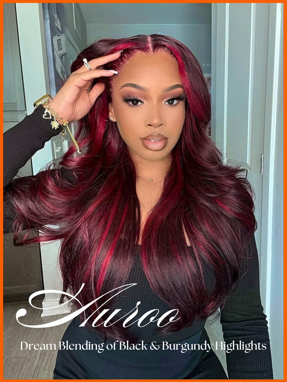 AUROO 99J Burgundy Highlight Body Wave Bundles 24 inch,10A 100% Virgin Burgundy and Black Brazilian Quick Wavy Weave Human Hair Single Bundles Thick Track Ombre Red 99J Colored Human Hair Bundles Remy