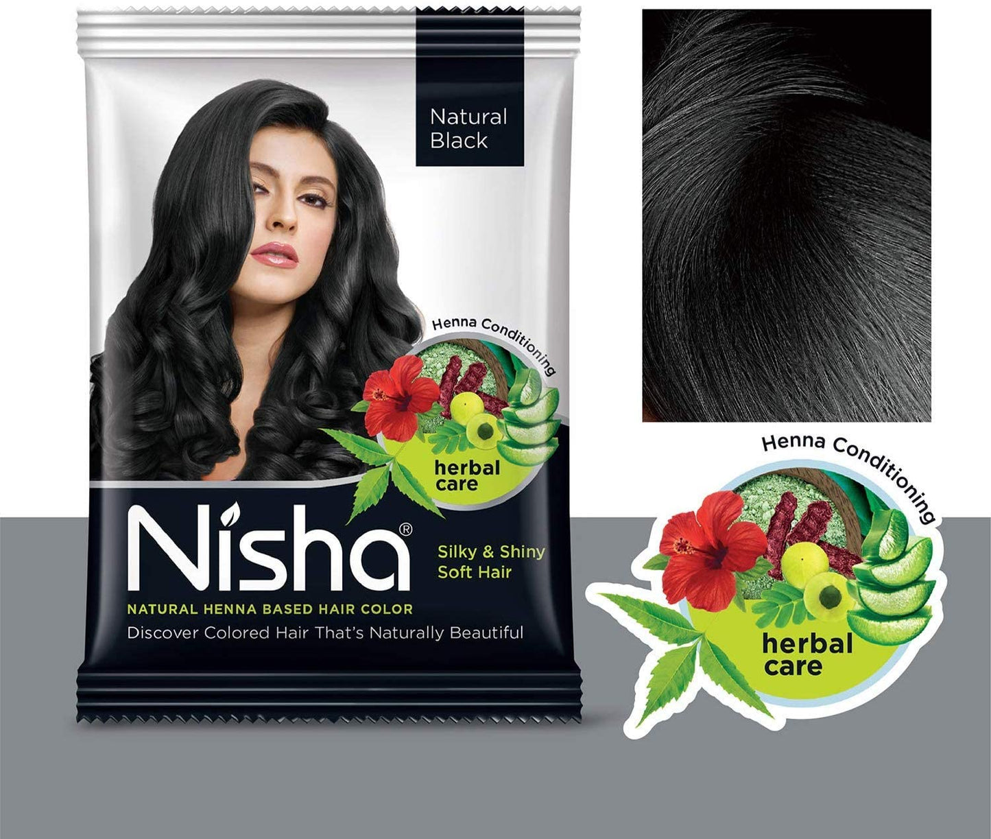 Nisha Henna Based Color Dye For Hair (0.88 Ounce (Pack of 10), Natural Black)