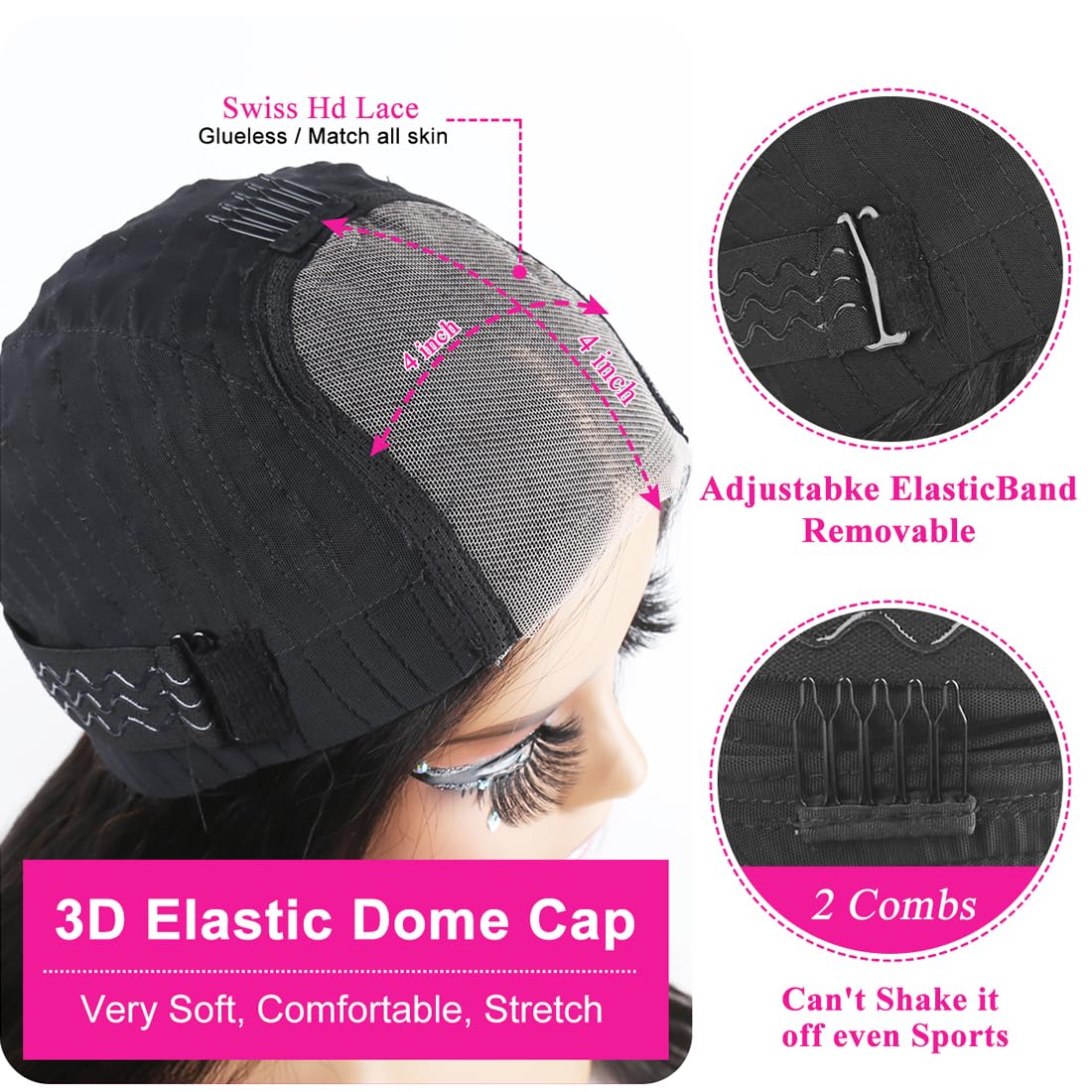 B-fashion Wear and Go Glueless Wig 24 Inch Body Wave 4x4 Lace Closure Wigs Pre Cut Lace Front Wigs Human Hair Pre Plucked Human Hair Wigs for Women Beginners (Natural Black)