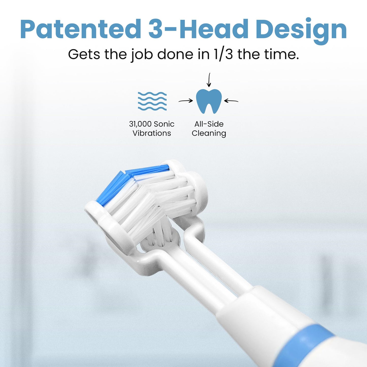 Triple Bristle Original Sonic Toothbrush + 3-Sided Replacement Brush Heads 2pk (Blue) Bundle