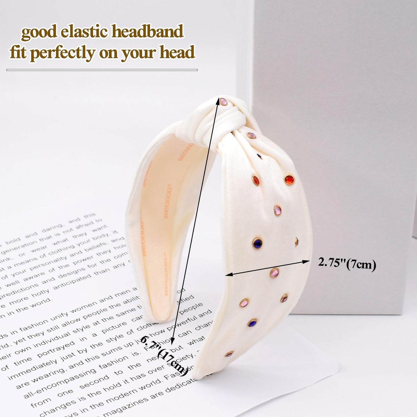 BEGOOD Headbands for Women Rhinestone Knotted Wide Headband Womens Top Knot Head Bands Fashion Hairbands Turban Hair Accessories for Girls 2Pcs