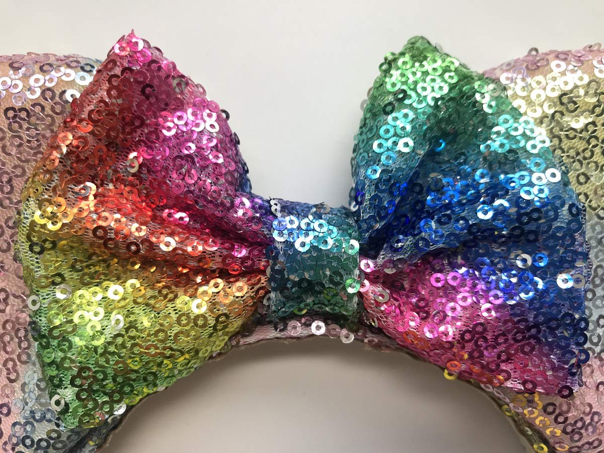 A Miaow Sequin Black Mouse Ears Headband MM Glitter Hair Clasp Adults Women Butterfly Hair Hoop Birthday Party Holiday Park Photo Supply (Rainbow)