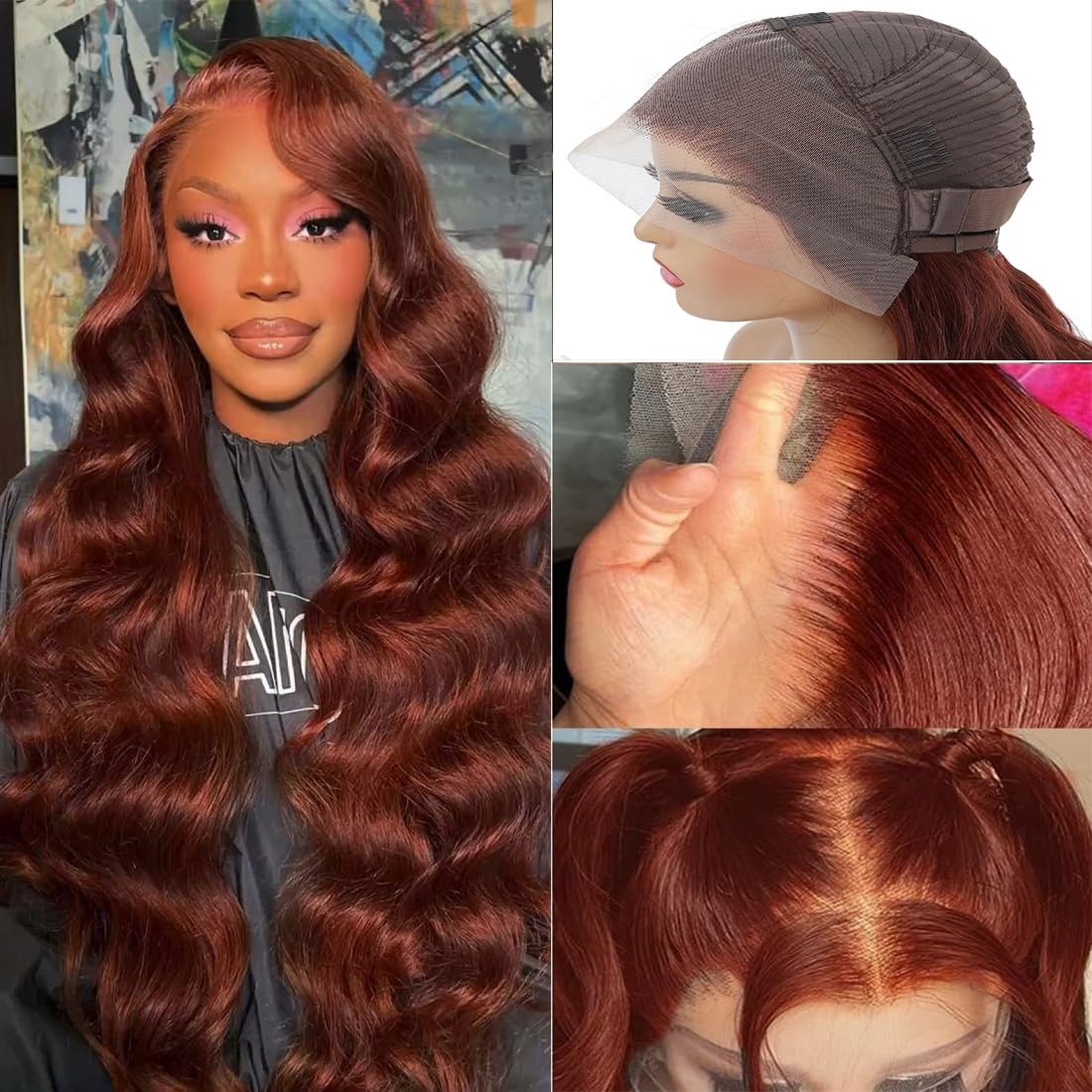 Amadaier Reddish Brown Lace Front Wigs Human Hair 13x4 Auburn Colored Human Hair Wig 180% Density Reddish Brown Body Wave Wig Human Hair HD Lace Human Hair Wigs (20Inch, 13X4 Auburn Body Wave Wig)