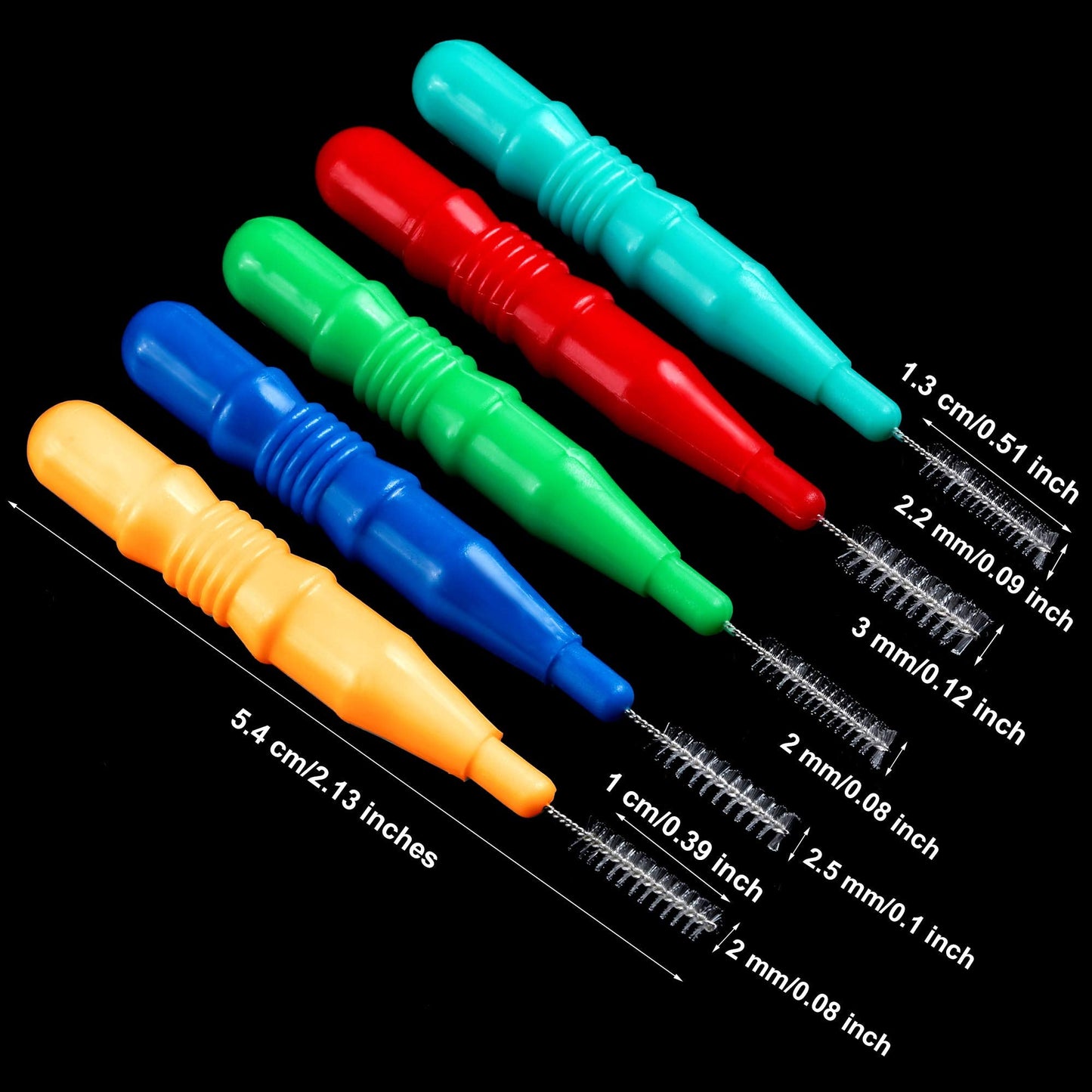 BBTO 100 Pcs Braces Dental Brush Flosser for Cleaner Interdental Brush Toothpick Dental Tooth Flossing Head Oral Dental Toothpick Cleaners Cleaning Tool (Red, Blue, Green, Light Green, Orange)