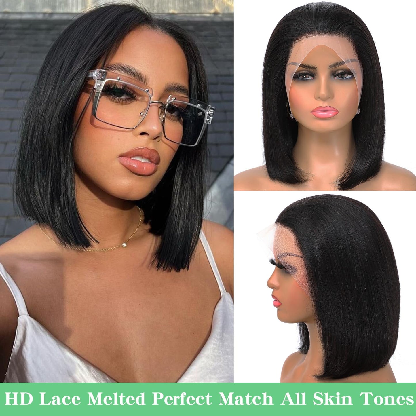 Oriole HD Lace Front Wigs Human Hair 13x4 Glueless Wigs Human Hair Pre Plucked with Baby Hair 16 inch Bob Wig Human Hair 180% Density Straight Human Hair Short Bob Wig for Black Women