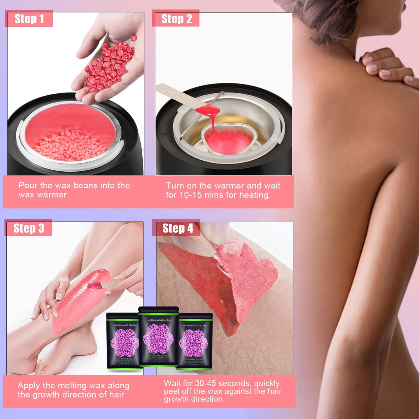 Wax Beads for Hair Removal 10.5 oz (300 g), Auperwel Hard Wax Beads for Sensitive Skin Brazilian, Face, Bikini, Eyebrow, Legs, Painless Waxing Beads for Women Men, 3 packs Wax Kit with 10 Wax Sticks