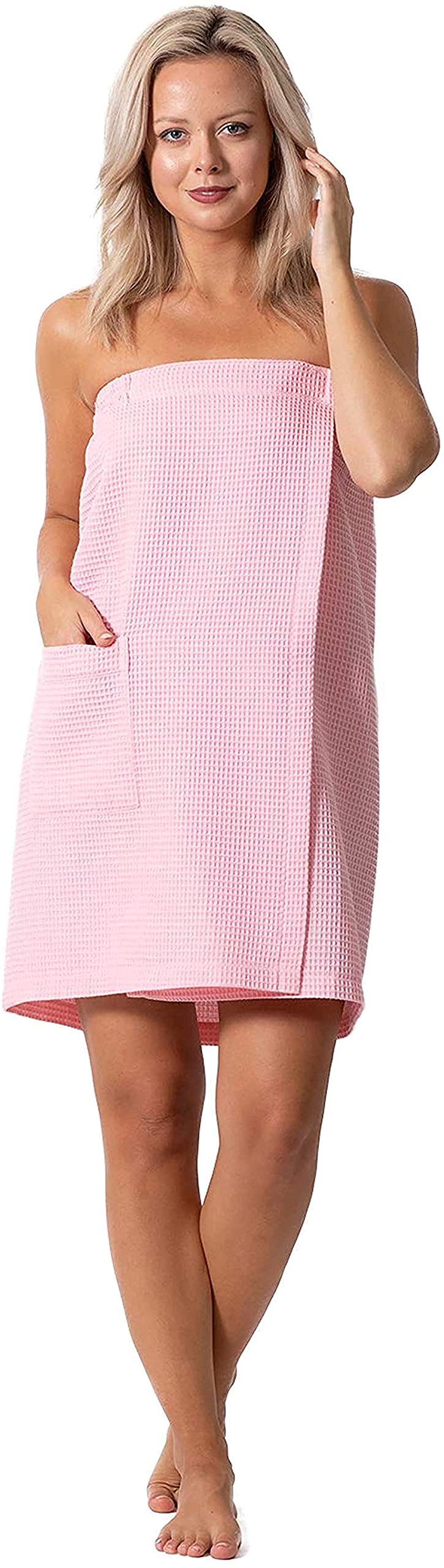 Robe Direct Quick Dry, Lightweight Waffle Spa/Bath Wrap with Adjustable Closure & Elastic Top (Blush, Small-Medium)