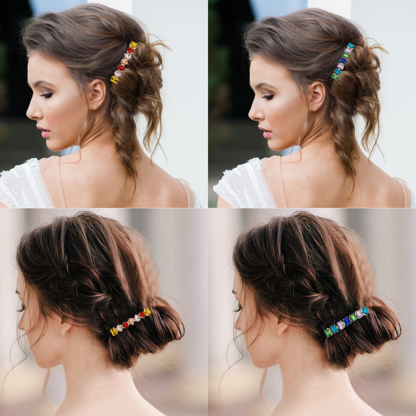 Austrian Crystal Hair Barrettes, 2Pcs Rhinestones Hair Clips, Colourful Sparkly Hairgrip Hair Headwear Accessories for Women Girls