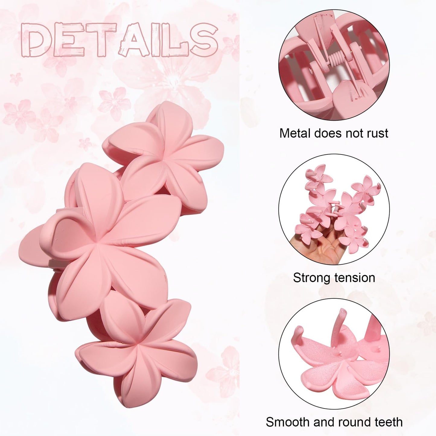 6Pcs Flower Hair Clips for Women, Preppy Flower Claw Clips, Hawaiian Plumeria Hair Flower Clip Large 4.3 Inch Cute Hair Claws for Thick Hair Strong Hold Hair Accessories (Matte Plumeria)