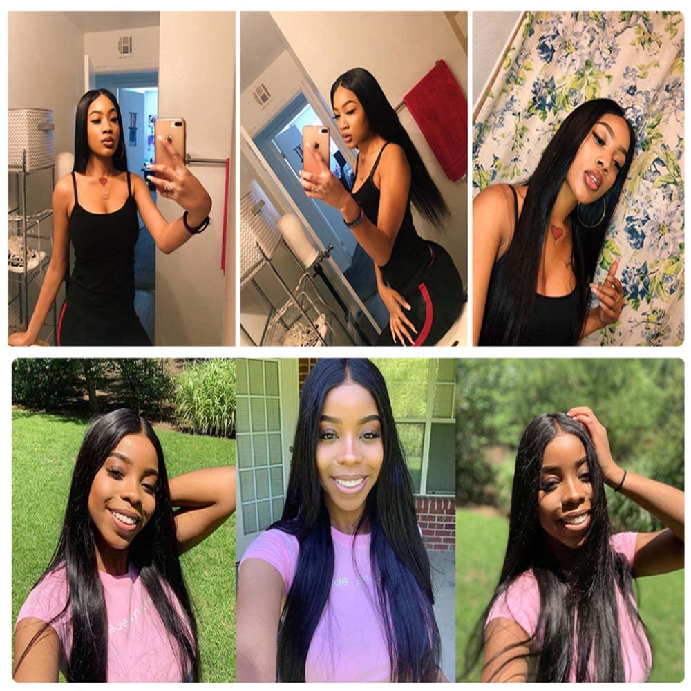 Straight Bundles Human Hair Color 1B Bundles 8a Grade Brazilian Human Hair Natural Color Weave Hair Extensions Double Weft Remy Hair Soft and Silky for Black Women (22 24 26 inch,3 Bundles)