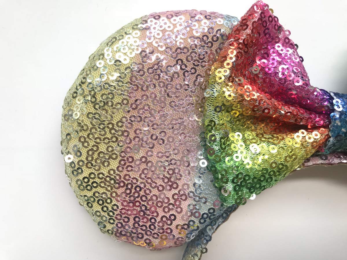 A Miaow Sequin Black Mouse Ears Headband MM Glitter Hair Clasp Adults Women Butterfly Hair Hoop Birthday Party Holiday Park Photo Supply (Rainbow)
