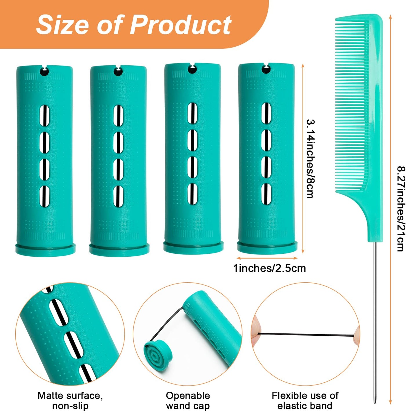 50 Pcs 1 Inch Perm Rod Set, Zhaoyao Perm Rods for Nature Hair, Cold Wave Rods for Short Hair, Hair Curling Rollers Heatless Perming Rods Hair Curlers Rollers with Pintail Comb