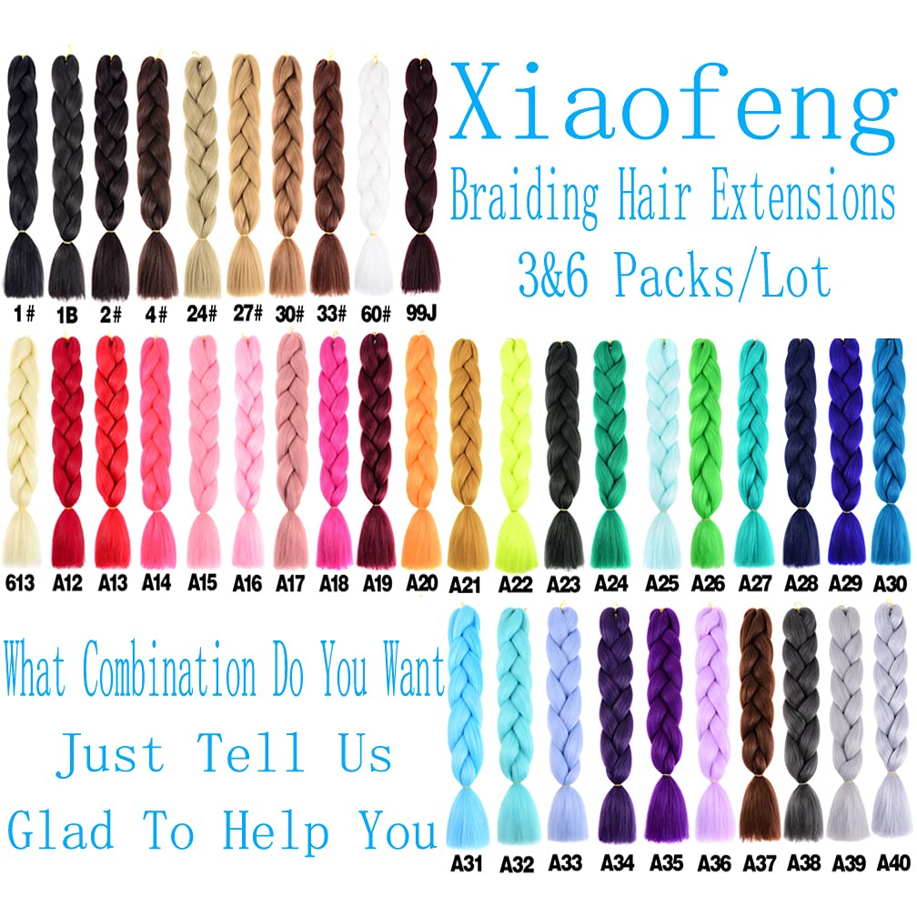 Xiaofeng Braiding Hair Extensions for Women 3 Packs 100g/Pack 24Inch High Temperature Ombre Jumbo Synthetic Braiding Hair for Twist Crochet Braids (24 Inch (Pack of 3), black-purple red-blue-3Pcs)