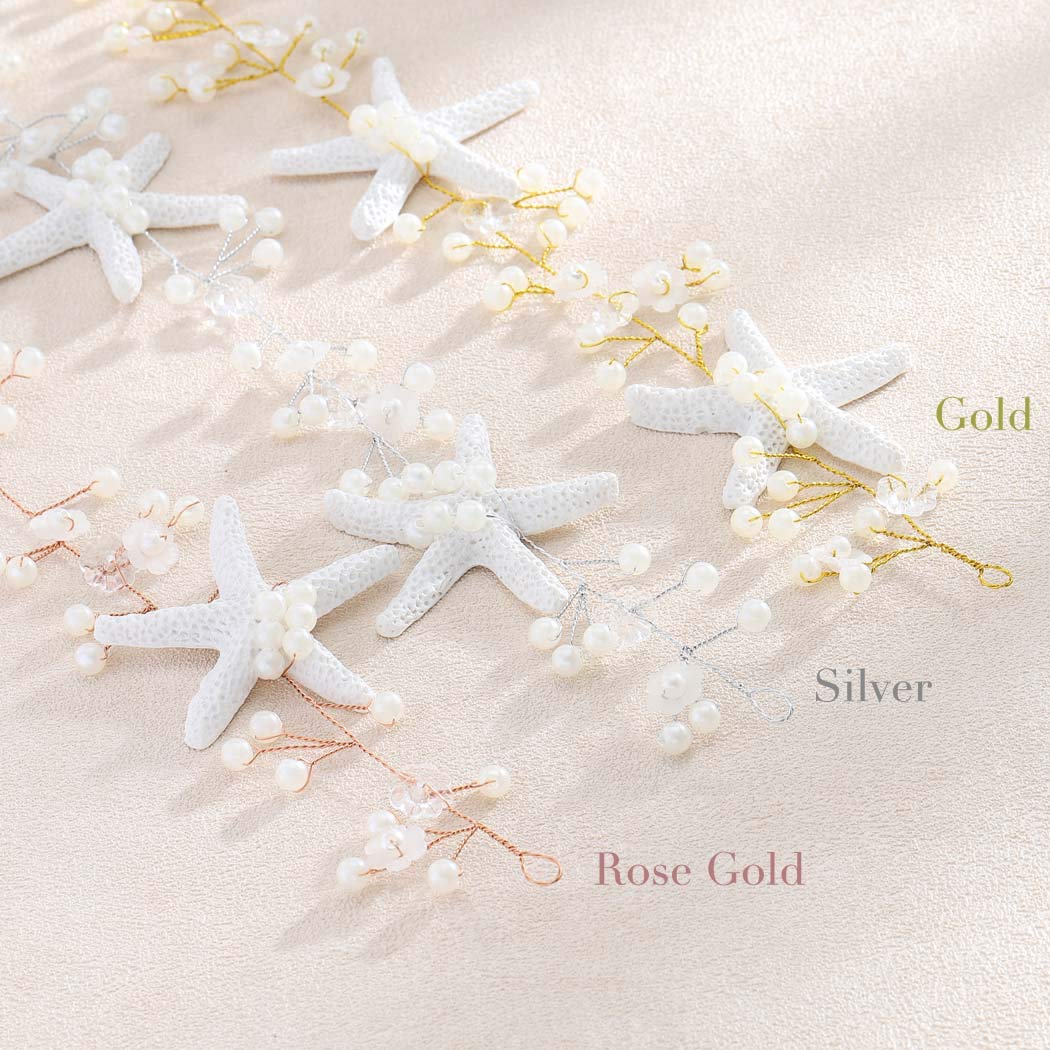 Unicra Starfish Bride Wedding Hair Vine Pearl Bridal Headband Headpiece Beach Wedding Hair Accessories for Women and Girls (Gold)