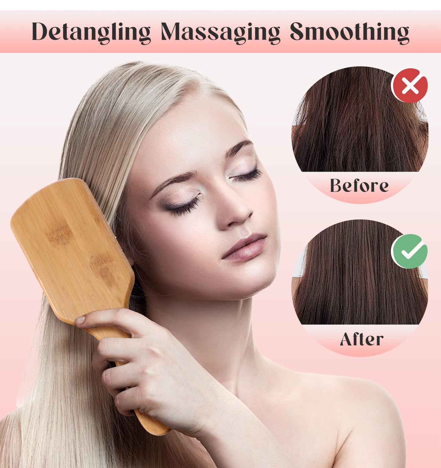 Boar Bristle Paddle Brush, Styling Comb and Brush Set, Hairbrushes and Combs, Wooden Boar Bristle Hair Brush, Brush Paddle for All Hair Type, Travel, Home, Detangling Smoothing Massaging